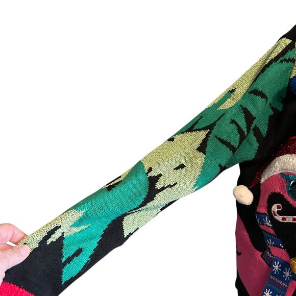 Ugly Christmas Sweater Cardigan Black Pink Flamingo SZ LG 33 Degrees Costume - Picture 11 of 12